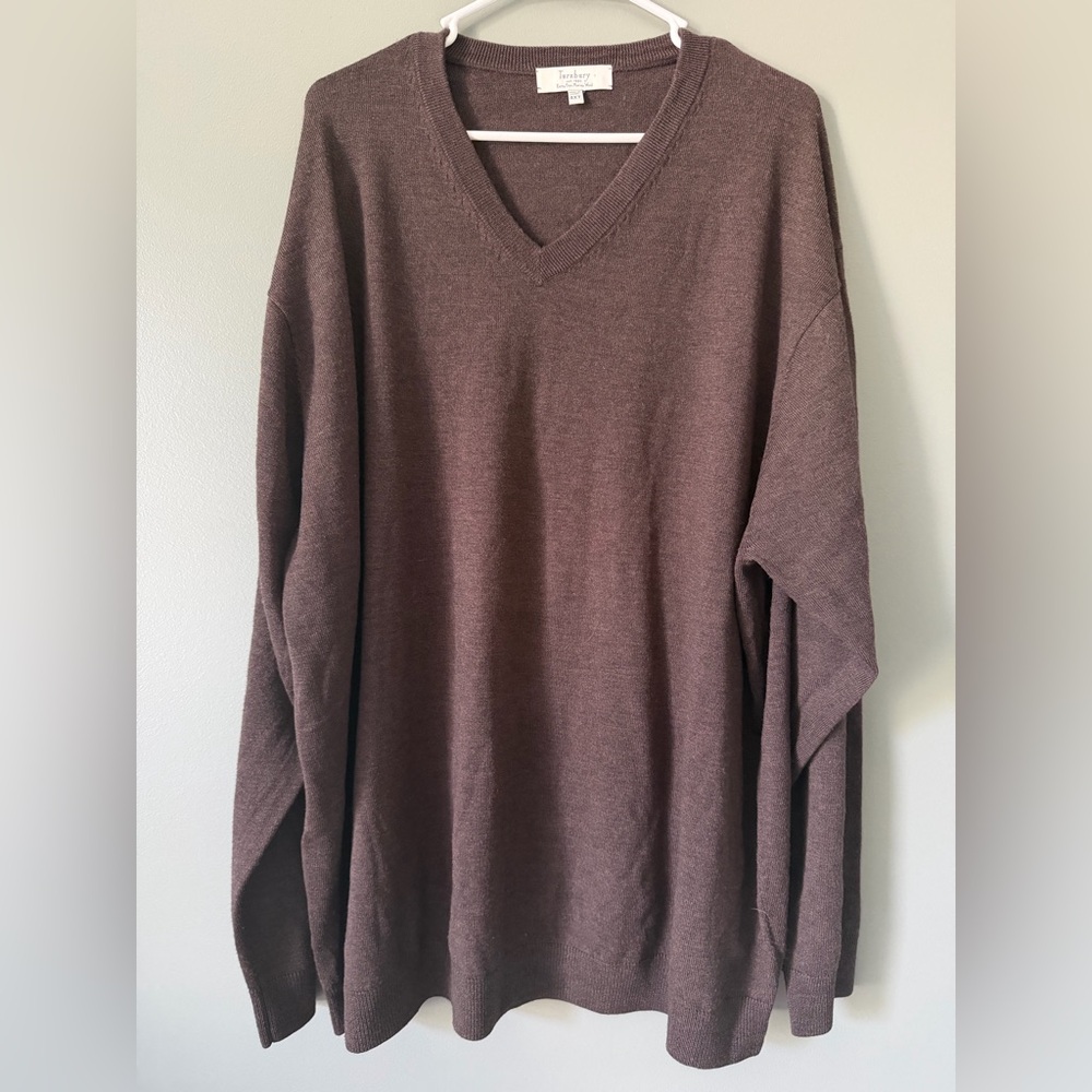 Turnbury Mens 100% Extra Fine Merino Wool V Neck Sweater Brown 4XLT Tall